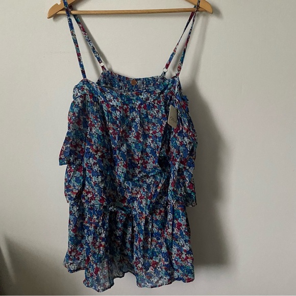 Free People One Talia Tunic Blouse Tiered Ruffle Boho Floral Top size Large - Picture 9 of 16